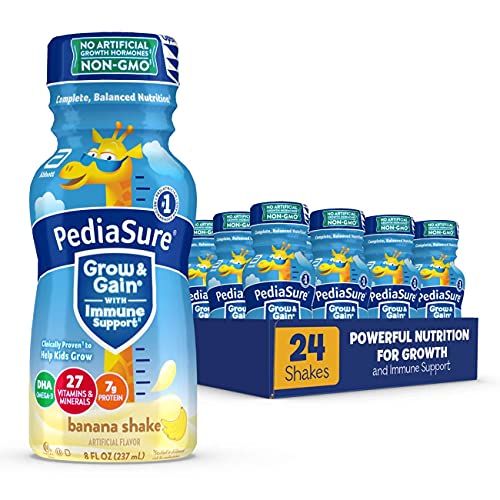 PediaSure Grow & Gain with Immune Support, Kids Protein Shake, 27 Vitamins and Minerals, 7g Protein, Helps Kids Catch Up On Growth, Non-GMO, Gluten-Free, Banana 8-fl-oz Bottle, 24 Count