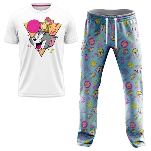 Tom and Jerry Mens Lounge Set in Giftable Box Includes T-shirt, Comfy Lounge Pants and Socks in Sizes S-M-L-XL 2-piece Set M