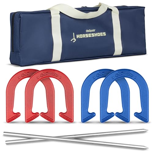 GoSports Steel Horseshoes Game Set - Includes 4 Horseshoes, 2 Stakes and Carrying Case