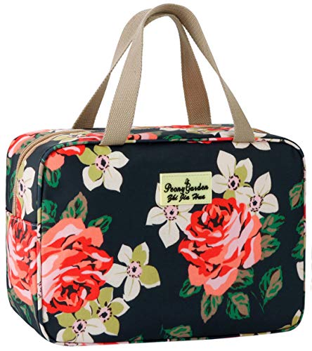 KWLET Toiletry Bag for Women Cosmetic Travel Bag Floral Cosmetic Case Large Travel Toiletry Bag for Girls Make Up Bag Navy Blue Brush Bags Reusable Toiletry Bag