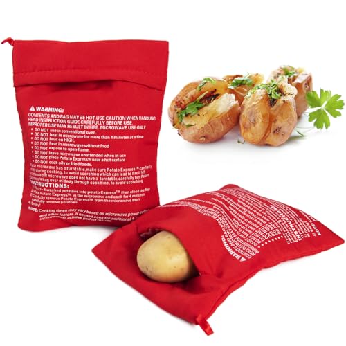 OBTANIM Microwave Potato Bag, 2 Pack of Reusable Microwave Cooker Bag Baked Pouch Potato Bag, Red