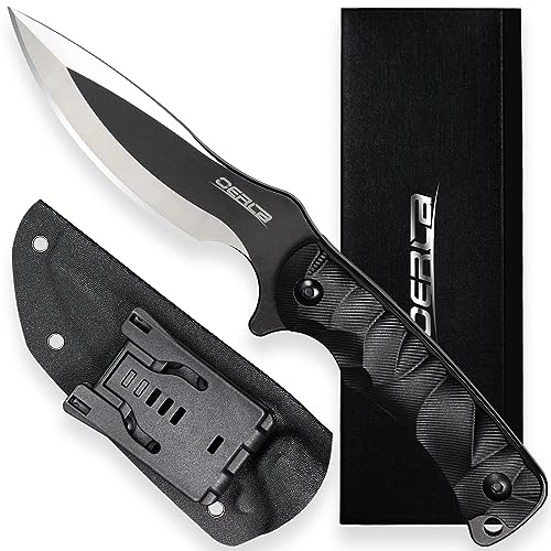 OERLA TAC OLL-OO5 Fixed Blade Outdoor Duty Knife 420HC Stainless Steel Field Knife Camping Knife Full Tang Blade with Glass-Filled Nylon Handle Waist Clip EDC Kydex Sheath (Black)