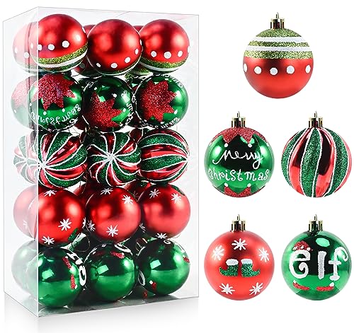 30PC Christmas Ball Ornaments - 2.36 Inch Red Green White Christmas Balls, Shatterproof Christmas Tree Hanging Ball Ornaments Decorations for Xmas Trees