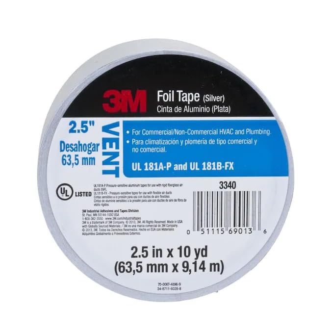 3M Foil Tape [UL 181 A & B listed/Linered] (3340): 2-1/2 in. x 30 ft. (Silver)