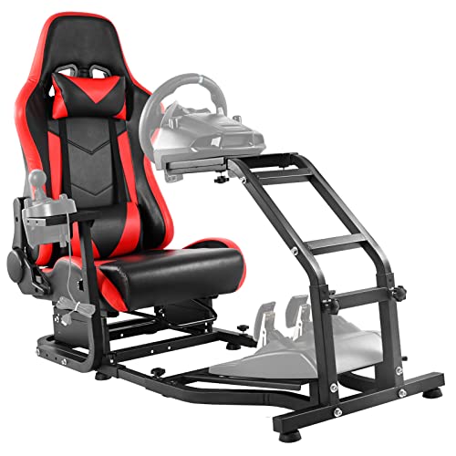 Gazzyt Racing Simulator Cockpit Stand with Red Racing Chair Adjustable Racing Wheel Stand fit for Logitech G27 G29 G920, Thrustmaster T300 T300RS T248, without Wheel Pedal and Shifter