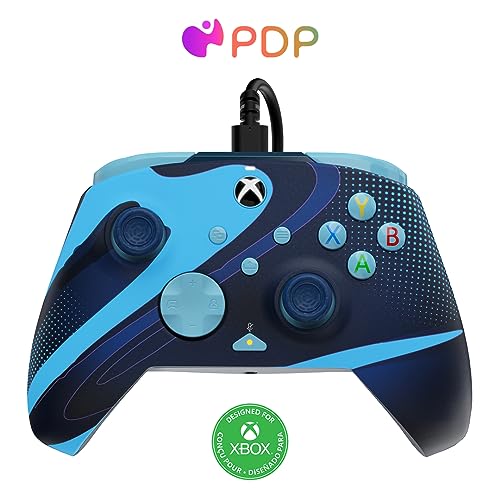 PDP Gaming REMATCH GLOW Enhanced Wired Controller Licensed for Xbox Series X|S/Xbox One/PC/Windows, Mappable Back Buttons, Advanced Customizable App - Blue Tide (Glow in the Dark)