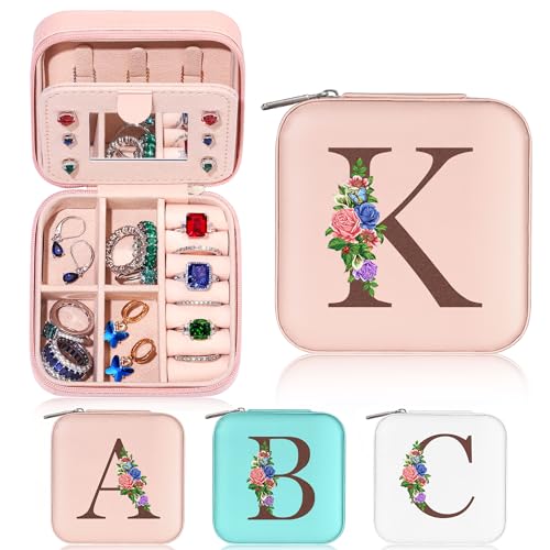 Yesteel Small Travel Jewelry Case Jewelry Box Jewelry Organizer, Ring Box Earring Box Travel Jewelry Organizer Jewelry Boxes for Women, Travel Essentials Travel Accessories Letter K