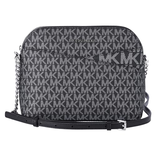 Michael Kors Jet Set Travel Medium Dome Crossbody Bag Black Silver MK