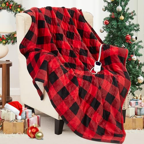 Homemate Electric Blanket Heated Throw - 50“x60“ Ultra Soft Cozy Flannel Heating Blanket with 10 Fast Heat Levels 8 Hours Auto Off Over-Heated Protection ETL Certification Keep Warm in Home Office