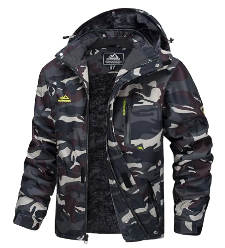 MAGCOMSEN Snowboarding Jacket Men Winter Coats Rain Coats Warm Jacket Waterproof Jackets Windproof Sports Fleece Jacket Army Green Camo L