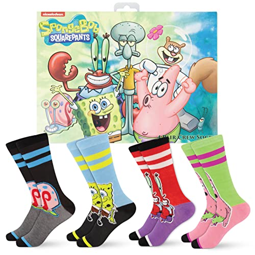 Hyp SpongeBob Socks Mens and Womens Socks Featuring SpongeBob Squarepants | Gift Box, 4 Pack Casual Crew Socks