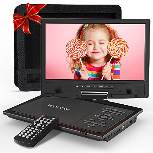 WONNIE 12.5' Portable DVD Player Car Headrest Video Player with 10.5' Swivel Screen, Car Headrest Holder, 5-Hours Rechargeable Battery, All Regions, Support USB/SD Card/Sync TV