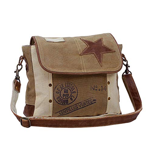 Myra Bag Women Leather Star Shoulder Bag,adjustable handle, leather trim and star accent,Brown