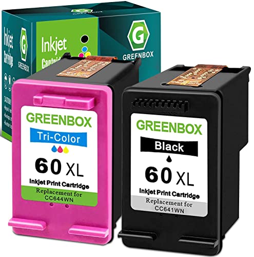 GREENBOX Remanufactured 60XL Ink Cartridges Replacement for HP 60 XL 60XL Combo Pack for PhotoSmart C4780 C4680 C4795 C4640 Deskjet F4480 F4440 F2430 F4280 Envy 110 120 111 114 (1 Black 1 Tri-Color)
