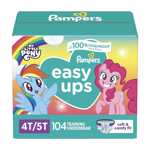 Pampers Easy Ups Girls & Boys Potty Training Pants - Size 4T-5T, One Month Supply (104 Count), My Little Pony Training Underwear, colors/Packaging may vary