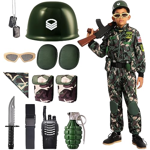 Spooktacular Creations Kids Army Special Forces Costume, Camo Trooper Costume Outfit for Kids, Halloween Dress Up, Role-Playing, and Carnival Cosplay (XL (12-14 yr))