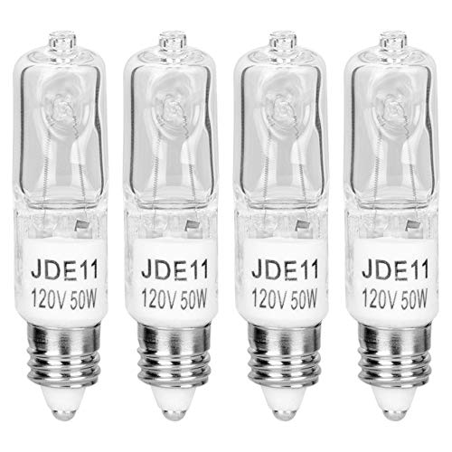 haraqi 4 Pack JD E11 120V 50 Watt Halogen Bulbs,Mini Candelabra Bulbs for House Lighting Fixtures,Ceiling Lamps,Table Lamps,Cabinet Lighting