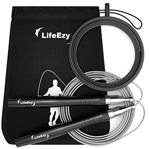 Jump Rope, High Speed Weighted Jump Rope - Premium Quality Tangle-Free - Self-Locking Screw-Free Design - Skipping Rope for Workout Fitness, Crossfit & Home Exercises (Black)