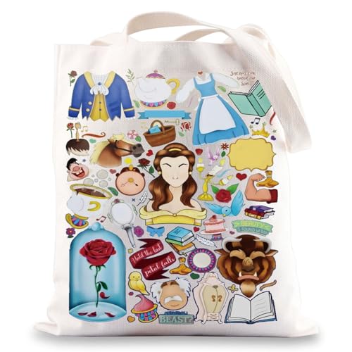 BWWKTOP Beauty Beast Canvas Tote Bag Mrs. Potts And Chip Fans Gifts Princess Belle Shoulder Bag For Movie Fans (Beauty is found)