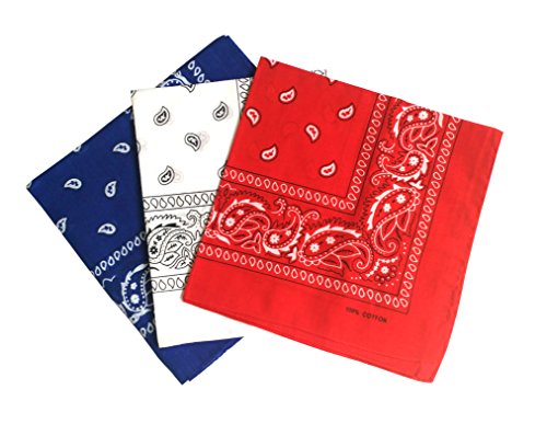 combocube 12 Pack Multi-Purpose Cotton Paisley Cowboy Bandanas Headband for Men and Women,Blue&White&Red