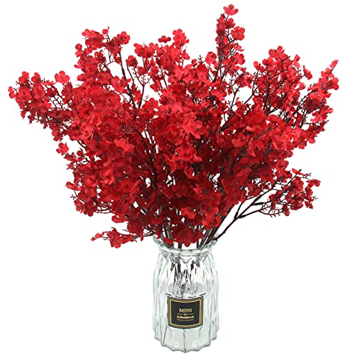 Hananona 10 Pcs Babys Breath Artificial Flowers Real Touch Fabric Cloth Fake Red Flowers Silk Plants for Home Decor Indoor Floral Arrangement Table Centerpieces Festival Party Decor (Red, 10)