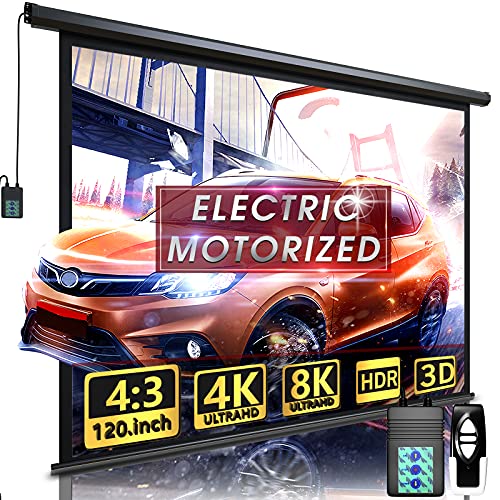 Aoxun 120' Motorized Projector Screen - Indoor and Outdoor Movies Screen 120 inch Electric 4:3 Projector Screen W/Remote Control