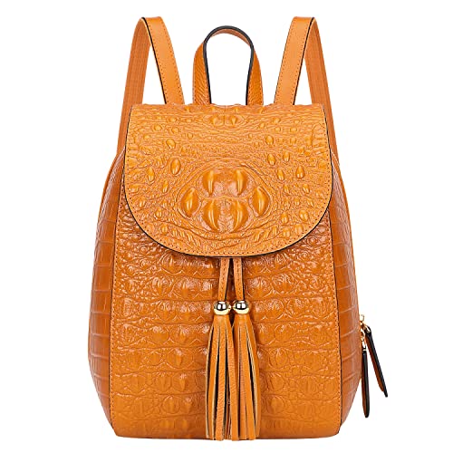 PIJUSHI Small Crocodile Leather Backpack Purse for Women Fashion Casual Backpack Crocodile Bag(B66810 Orange)