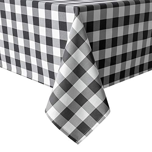 Hiasan 60 x 120 Inch Checkered Tablecloth Rectangle - Stain Resistant, Spillproof and Washable Gingham Table Cloth for Outdoor Picnic, Kitchen and Holiday Dinner, Black and White