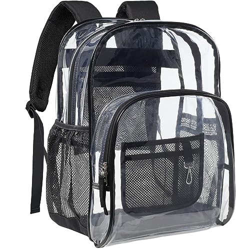 PACKISM Clear Backpack - Large Clear Backpack Heavy Duty Transparent Backpack, See Through Backpack Clear Bookbag for Student, School, Work, Travel, Black(for age 12 or above)