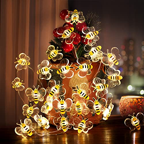 Coquimbo Bee Lights Decor, 10ft 30 LED Cute Battery Operated Bee String Fairy Lights, Honey Bee Gifts Women Girls, Bee Decorative String Lights for Bedroom Plants Patios Party Wedding Xmas