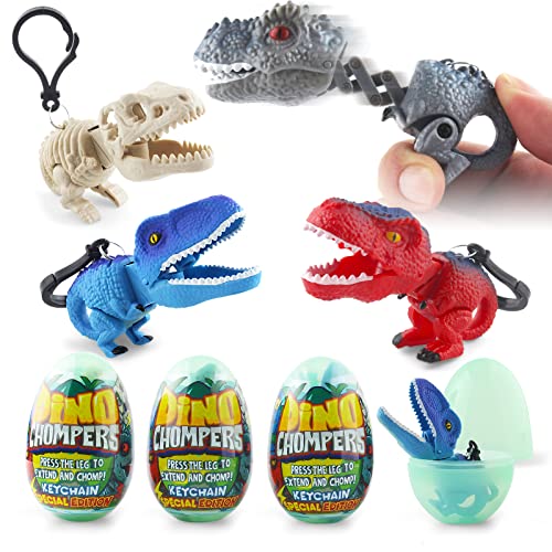 DINOBROS Surprise Eggs with Dinosaur Toys Inside, Mystery Eggs Toy Filled with Dino Chomper Keychains Birthday Party Favors for Boys and Girls 3-5