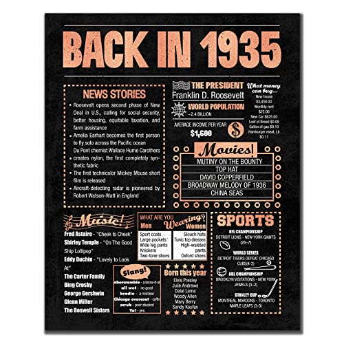 8x10 1935 Birthday Gift // Back in 1935 Newspaper Poster // 89th Birthday Gift // 89th Party Decoration // 89th Birthday Sign // Born in 1935 Print (Rose, 1935)