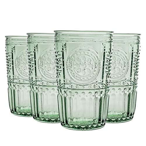 Bormioli Rocco Romantic Set Of 4 Cooler Glasses, 16 Oz. Colored Crystal Glass, Pastel Green, Made In Italy.