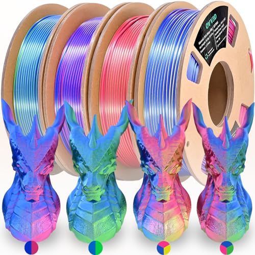 OVV3D 3D Printer Filament Bundle, PLA Filament 1.75mm, Tri Color PLA and Dual Color PLA Filament, Silk Red Blue, Silk Blue Green, Silk Red Green Blue, Silk Red Yellow Blue, 3D Printing Filament 200gX4