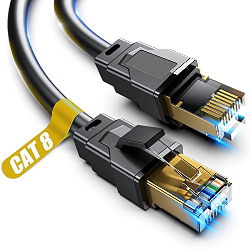 Cat 8 Ethernet Cable, 60ft Heavy Duty High Speed Internet Network Cable, Professional LAN Cable, 26AWG, 2000Mhz 40Gbps with Gold Plated RJ45 Connector, Shielded in Wall, Indoor&Outdoor