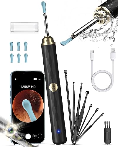 Kekoy Ear Wax Removal Camera, Ear Cleaner 1296P HD Camera, Ear Cleaning Kit with 8pcs Ear Set, Wireless WiFi Otoscope with 6 Lights, Rechargeable Earwax Removal Tool Kit for Adult & Kid(Black)