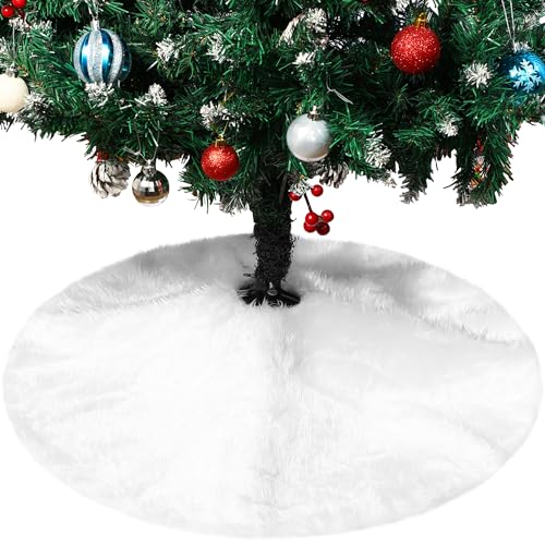TNIKSKY 30inch Christmas Tree Plush Skirt Faux Fur Christmas Tree Skirt White Plush Skirt for Holiday Tree Ornaments Decoration Merry Christmas 73-75cm