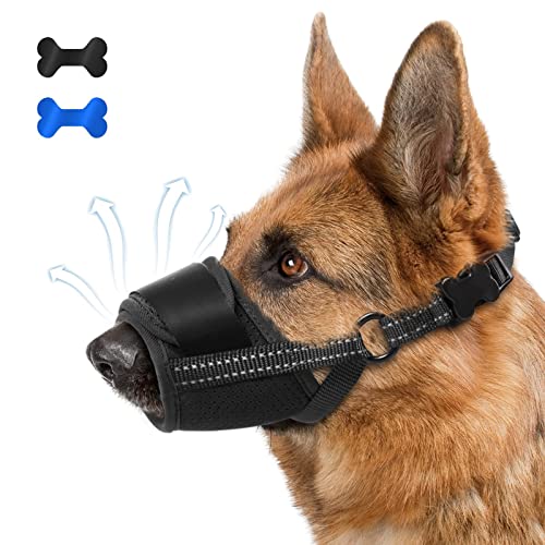 Dog Muzzle, Soft Muzzle for Medium Large Sized Dog to Anti and Prevent Biting Barking Chewing, Air Mesh Large No Barking Muzzle with Reflective & Adjustable Strap for Medium Large Sized Dog(Black-M…