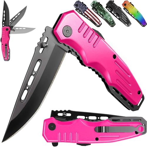 Spring Assisted Pink Knife - Pocket Knife for Women - Self Defense Knife for Women - Pink Knives - Cute Womens Girl Knife - Womens Folding Knife - Hot Pink Pocket Knife - Mothers Day Gift - 6681 P