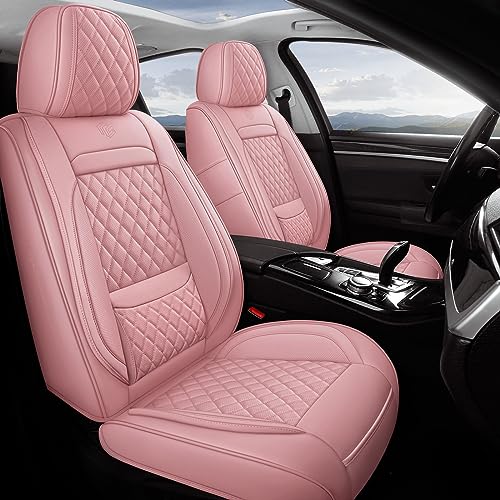TANDNGTEK Car Seat Covers Full Set,Universal Leather Seat Covers for Cars,Waterproof Leather Automotive Vehicle Cushion Cover, Fit for Most Cars SUV Pick-up Truck,Pink