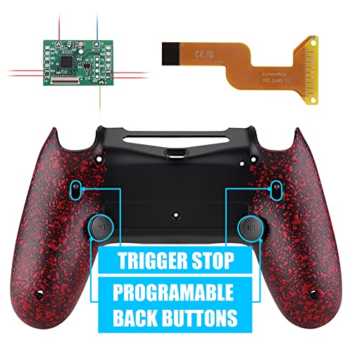 eXtremeRate Textured Red Dawn 2.0 FlashShot Trigger Stop Remap Kit for PS4 CUH-ZCT2 Controller, Upgrade Board & Redesigned Back Shell & Back Buttons & Trigger Lock for ps4 Controller JDM 040/050/055