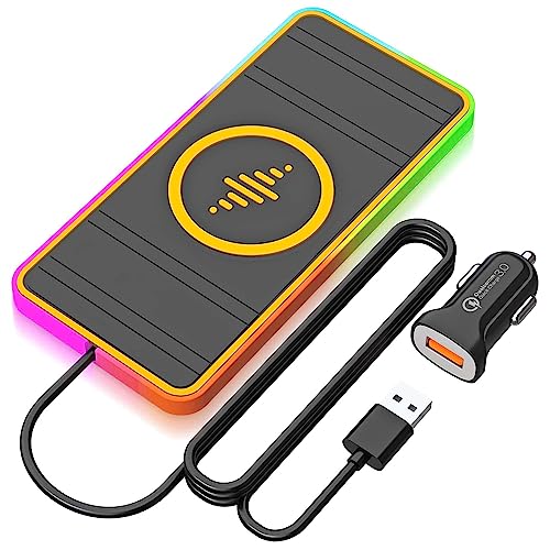 Wireless Charger for Car, RGB LED 15W Car Wireless Charger Pad for iPhone 14 13 12 11 Mini Pro Max, Wireless Charging Pad for Car, for Samsung Galaxy S22/S22+/S22 Ultra/S21/S20/S10/Note20/Note10