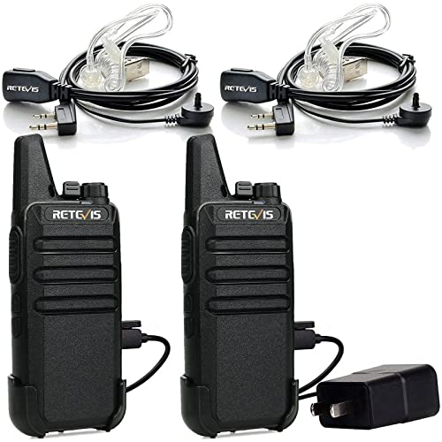 Retevis RT22 Walkie Talkies, Mini 2 Way Radio Rechargeable, VOX Handsfree, Portable, Two-Way Radios Long Range with Earpiece, for Family Road Trip Camping Hiking Skiing(2 Pack, Black)
