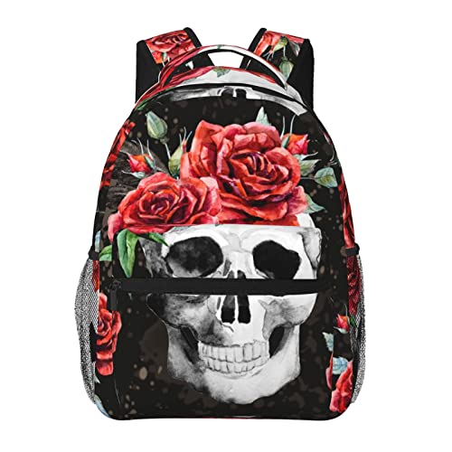 Niuyoif Gothic Skull Rose Flower Large Backpack For Men Women Personalized Laptop Tablet Travel Daypacks Shoulder Bag