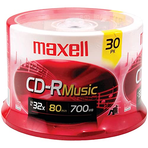 Maxell – 625335, Premium Quality Noise free Surface Playback Recordable CDs 700Mb Storage – 32x, Write Speed 80 minutes - Blank CDs, CD Storage & Reusable Spindle Case Holder – 30 Pack, Gold