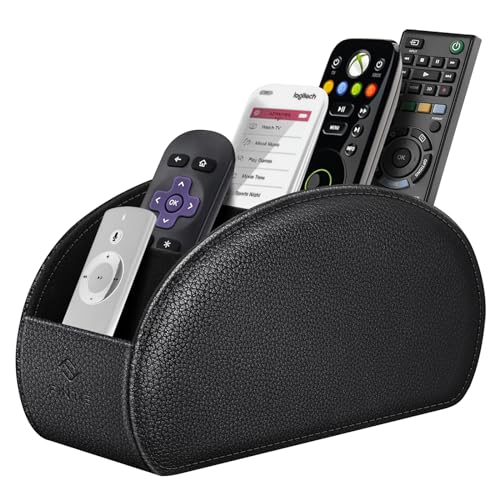 Fintie Remote Control Holder, Vegan Leather TV Remote Caddy Desktop Organizer 5 Compartments Fits TV Remotes, Media Controllers, Office Supplies, Makeup Brush