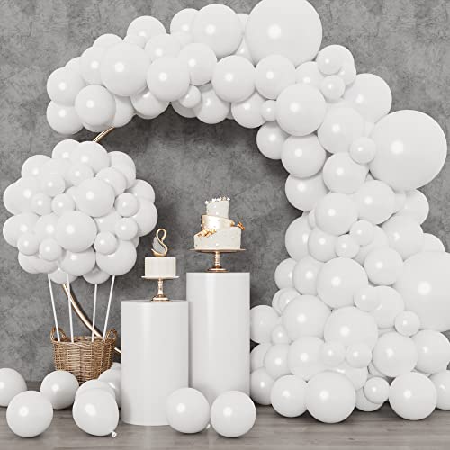 RUBFAC 129pcs White Balloons Different Sizes 18 12 10 5 Inch for Garland Arch,Party Latex Balloons for Birthday Party Wedding Anniversary Baby Shower Party Decoration
