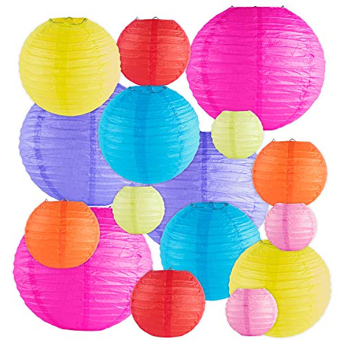 Super Z Outlet 16 Pack Assorted Colorful Decorative Chinese/Japanese Floating Sky Paper Lanterns Metal Frame for Events, Party Decoration (Multiple Sizes)