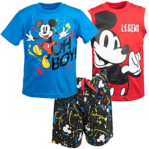 Disney Mickey Mouse Toddler Boys 3 Piece Set: T-Shirt Tank Top French Terry Shorts 4T