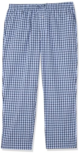 Amazon Essentials Men's Straight-Fit Woven Pajama Pant, Light Blue White Plaid, Medium